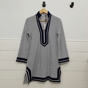 NWT! Womens Cabana Life Terry Tunic Cover Up Dress Striped Navy XS